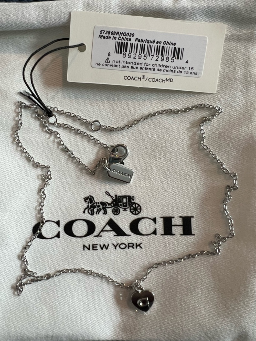 COACH Silver Heart Charm Necklace